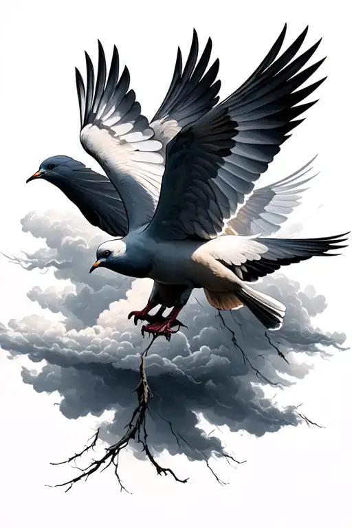 doves flying over storm clouds tattoo design idea