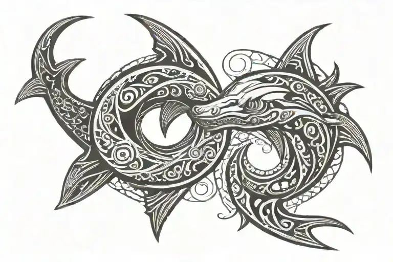 tribal Hammerhead shark yin yang symbol formed tattoo design idea
