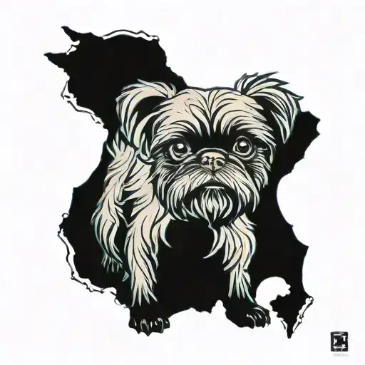 Brussels griffon dog silhouette mountain range surrounded tattoo design idea