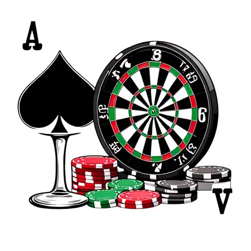 ace cards poker chips dart board cigar brandy glass tattoo design idea