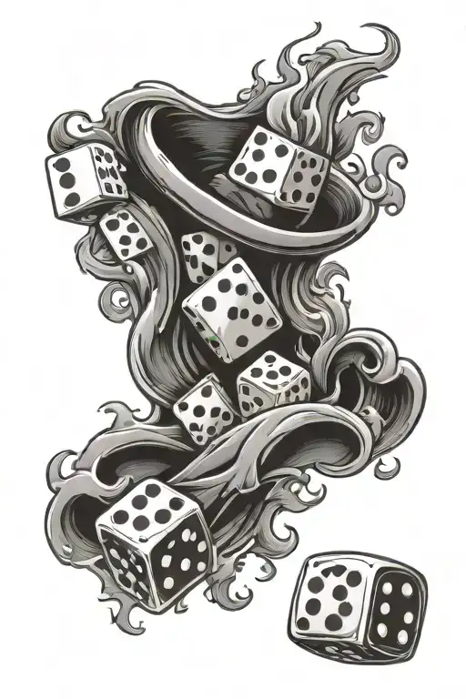 Life's a Gamble money roll flames and dice tattoo design idea