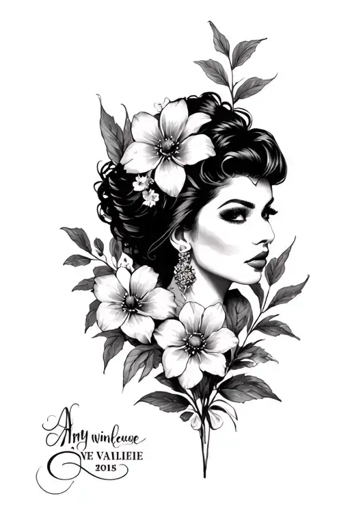 amy winehouse Valerie with flowers tattoo design idea