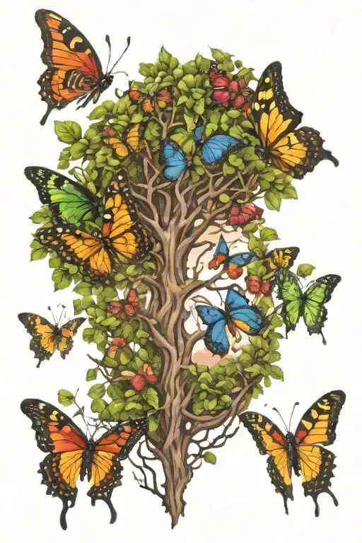 african tribal butterfly emerging from tree of life tattoo design idea