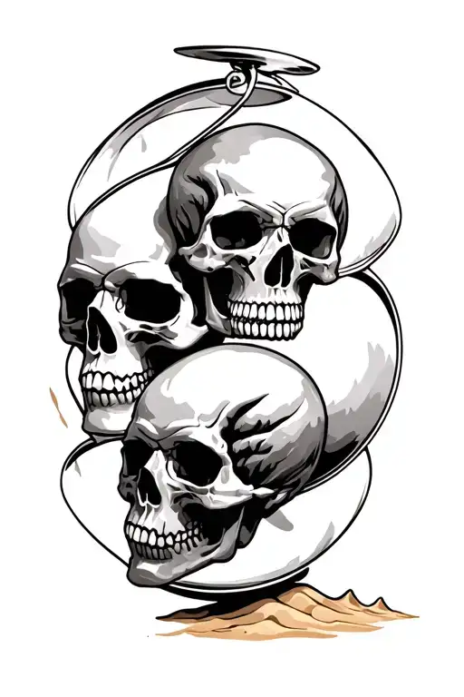 2 skulls forming a sand clock, 1 skull in the top the other in the bottom tattoo design idea
