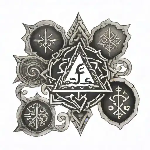 Bind rune with the following, Fehu, Raidho, Eihwaz & Jera tattoo design idea