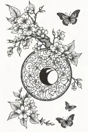 Moon phases intertwined with cherry blossom branchs tattoo design idea