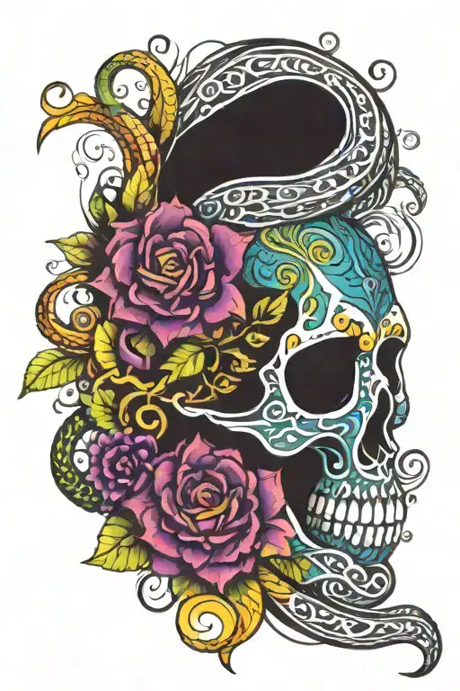 Floral with skull snake mandala tattoo design idea