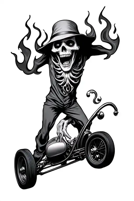 hot rod ghoul flames tattoo design idea