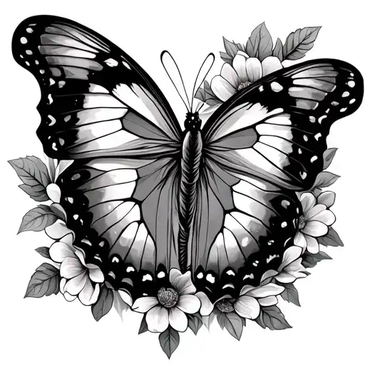 a butterfly emerging from a cocoon with a surrounded by flowers  tattoo design idea