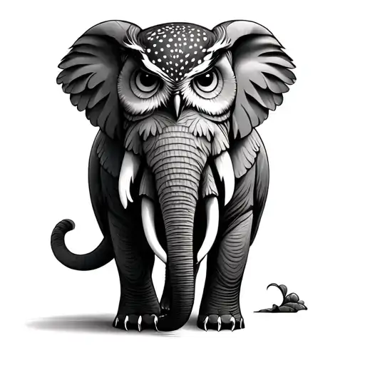 Owl sitting on elephant tattoo design idea