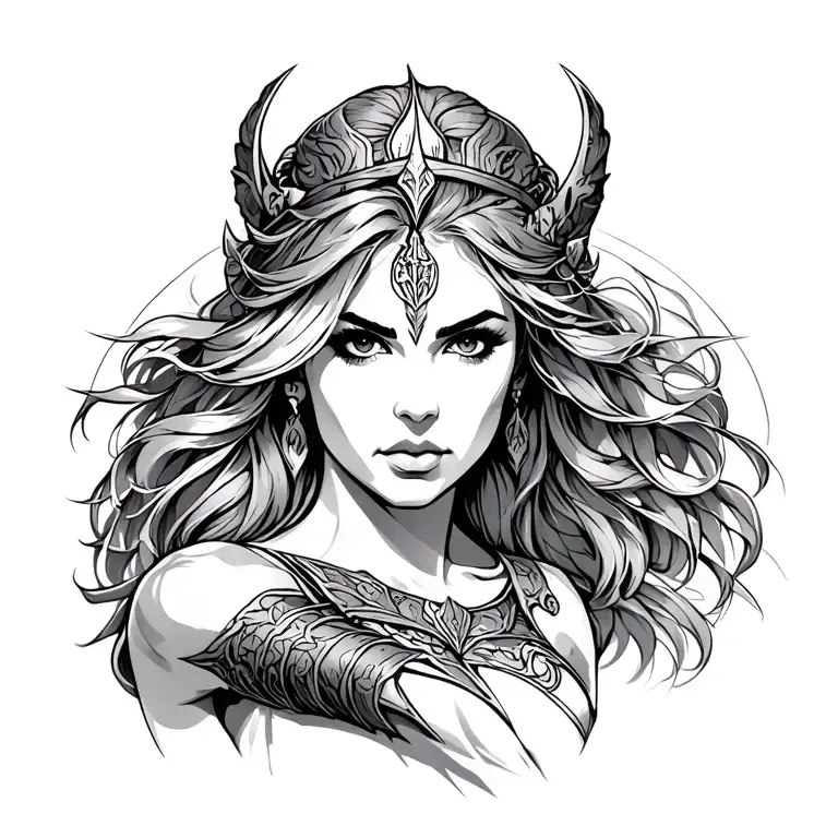 warrior princess wielding tattoo design idea