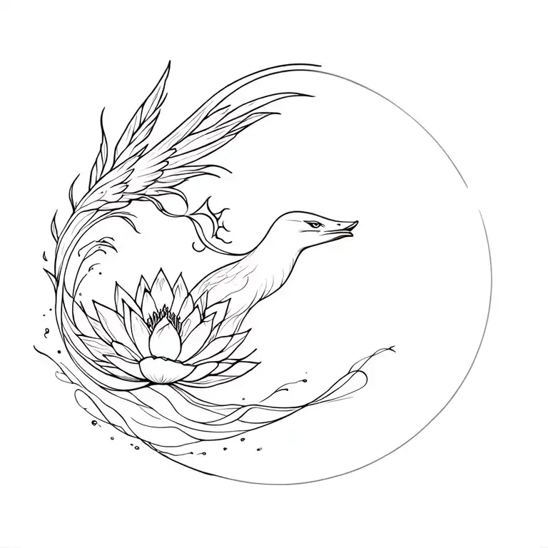 phoenix, lotus flower, flowing water, snake, galaxy tattoo design idea