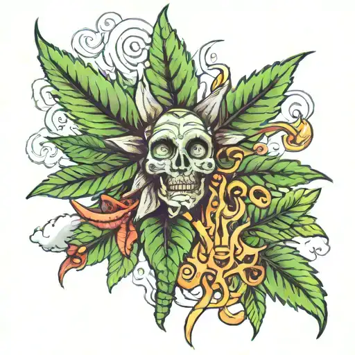 a drawing that represents marijuana and has some Studio 420 lyrics tattoo design idea