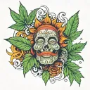 a drawing that represents marijuana and has some Studio 420 lyrics tattoo design idea