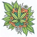 a drawing that represents marijuana and has some Studio 420 lyrics tattoo design idea
