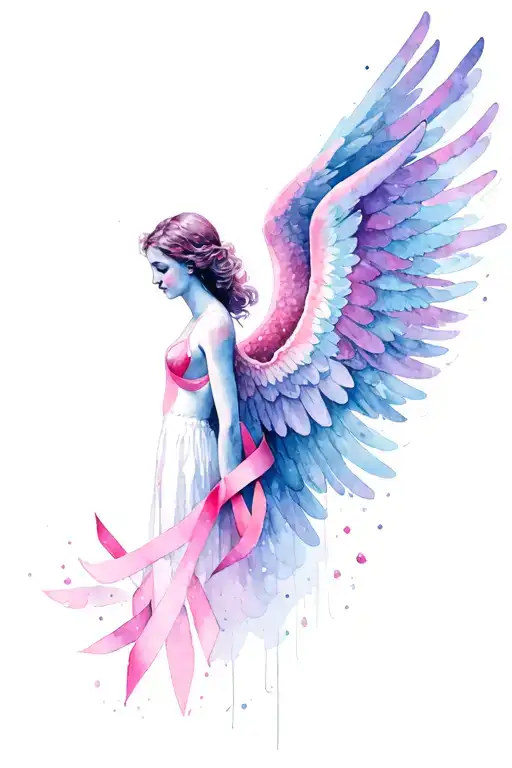 breast cancer awareness angel wings spread tattoo design idea