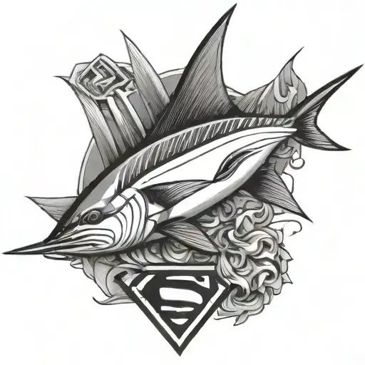 marlin mixed with superman logo tattoo design idea