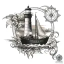 wind rose boat lighthouse that illuminates tattoo design idea