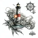 wind rose boat lighthouse that illuminates tattoo design idea