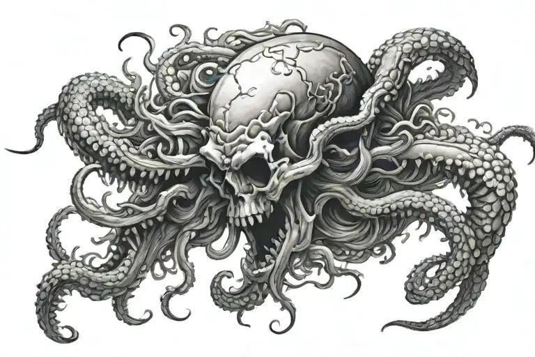 skull kraken attacking tattoo design idea