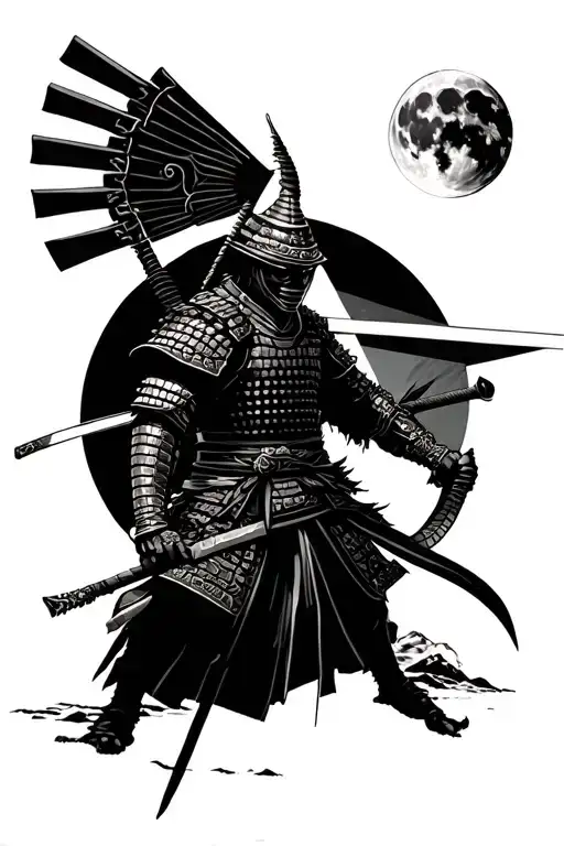 samurai dark side of the moon tattoo design idea