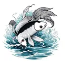 Traditional japanese leg sleeve tattoo. Koi fish swimming upstream in water, octopus in the middle towards the knee area tattoo design idea