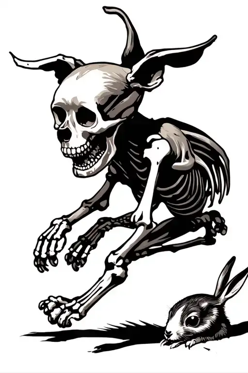 running skeleton dog chasing a rabbit tattoo design idea