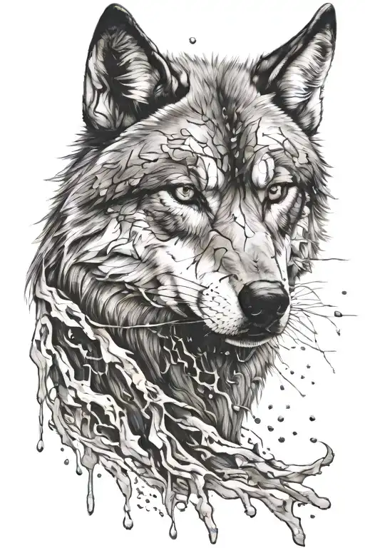 a wolf's head that tears the skin off the body, with realistic pieces of human skin tattoo design idea