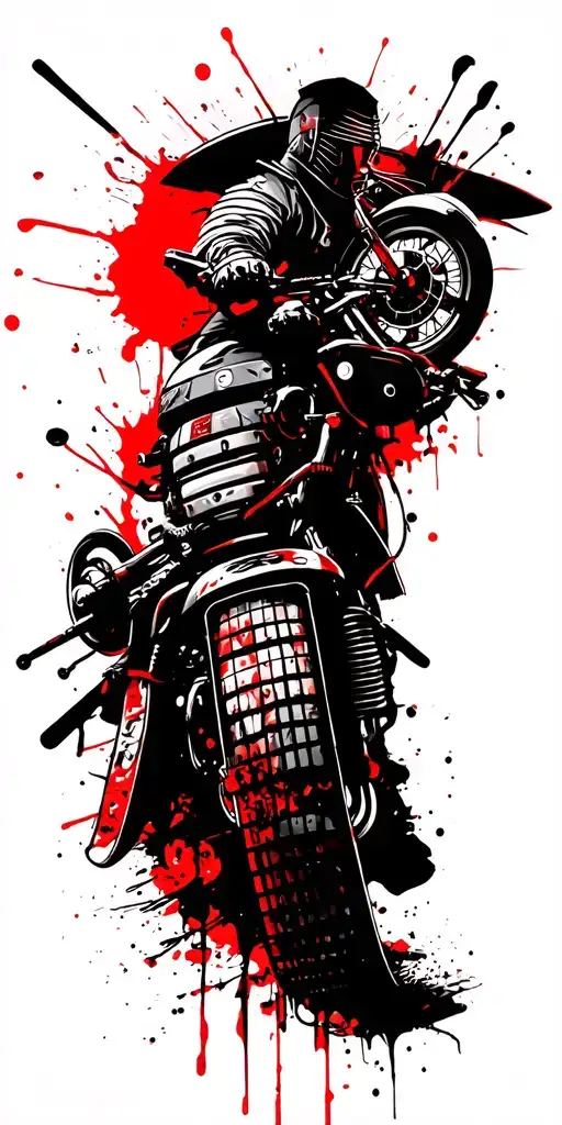 samurai and motorcycle engine tattoo design idea