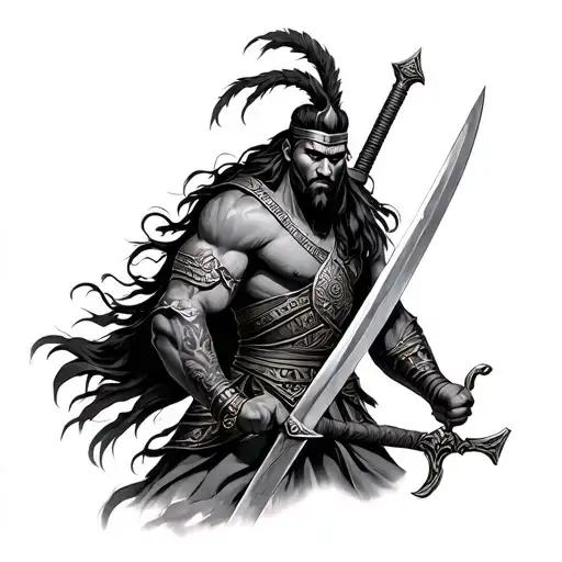 Ogun warrior wielding a sword tattoo design idea