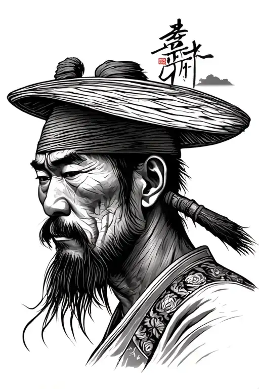 Chinese farmer facing away tattoo design idea