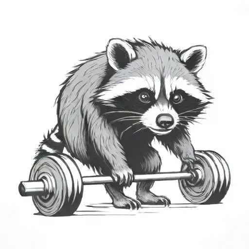Racoon deadlifting barbell tattoo design idea
