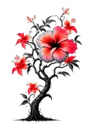 psychedelic hibiscus tree with faded red hibiscus flowers tattoo design idea