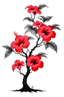 psychedelic hibiscus tree with faded red hibiscus flowers tattoo design idea