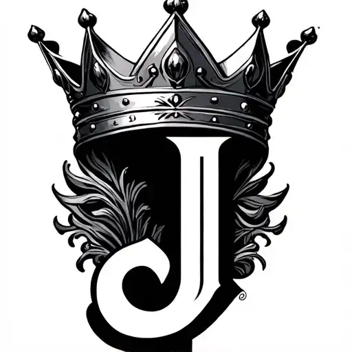 mens crown and the letter j tattoo design idea