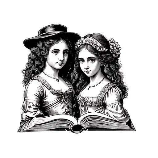 main character of Don Quixote and an illustration of a girl from the book Les Misérables tattoo design idea