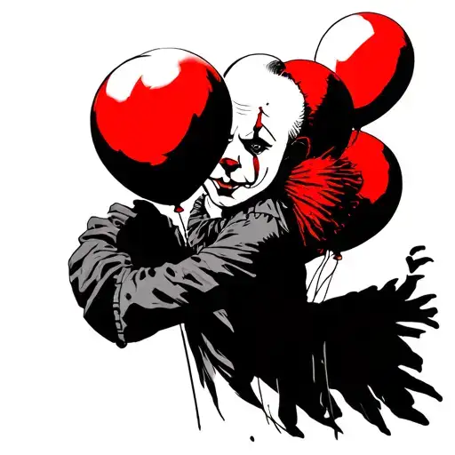 Pennywise holding red balloons tattoo design idea