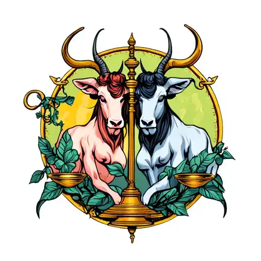masculine libra scales and feminine taurus bull tattoo design idea