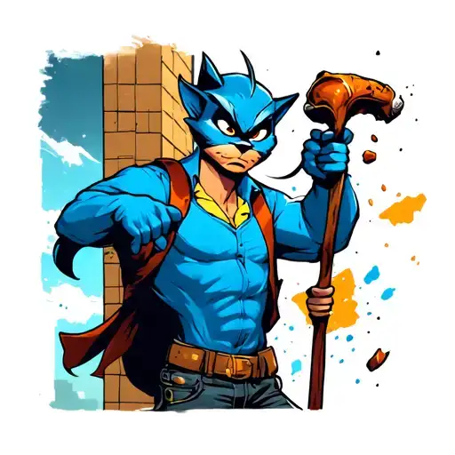 sly cooper holding onto crash from a building by his cane. tattoo design idea