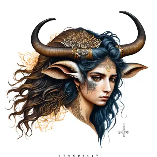 Aries and Taurus goddess  tattoo design idea