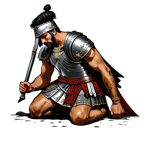 roman soldier kneeling tattoo design idea
