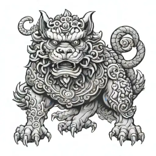foo dog sitting alone tattoo design idea