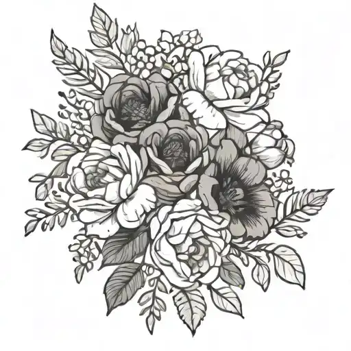 March and December birth flower bouquet tattoo design idea