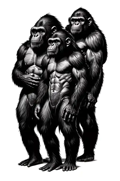 three ape warriors standing together tattoo design idea
