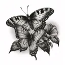 I want mini or medium tattoo photos included name Alvin and Phyo ,Butterfly and show the meaning of love for these two p tattoo design idea