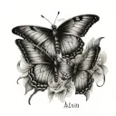 I want mini or medium tattoo photos included name Alvin and Phyo ,Butterfly and show the meaning of love for these two p tattoo design idea