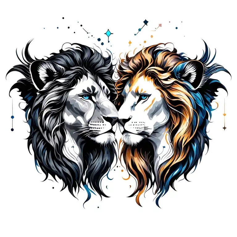 Male Leo and female Pisces constellation tattoo design idea