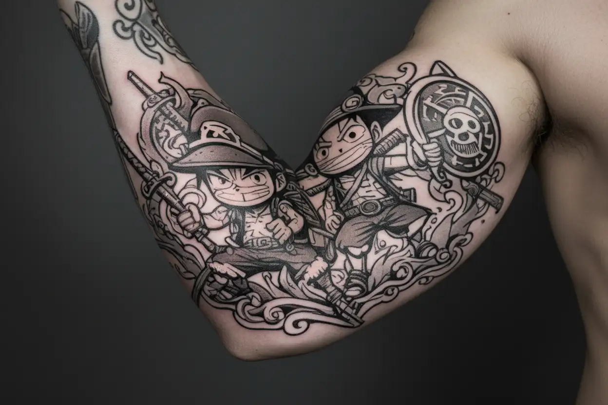 One piece chibi zoro luffy tattoo design idea