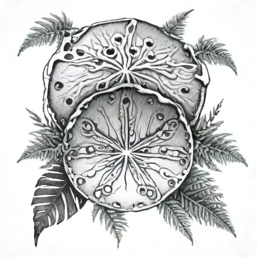 Sand Dollar wrapped in ferns tattoo design idea
