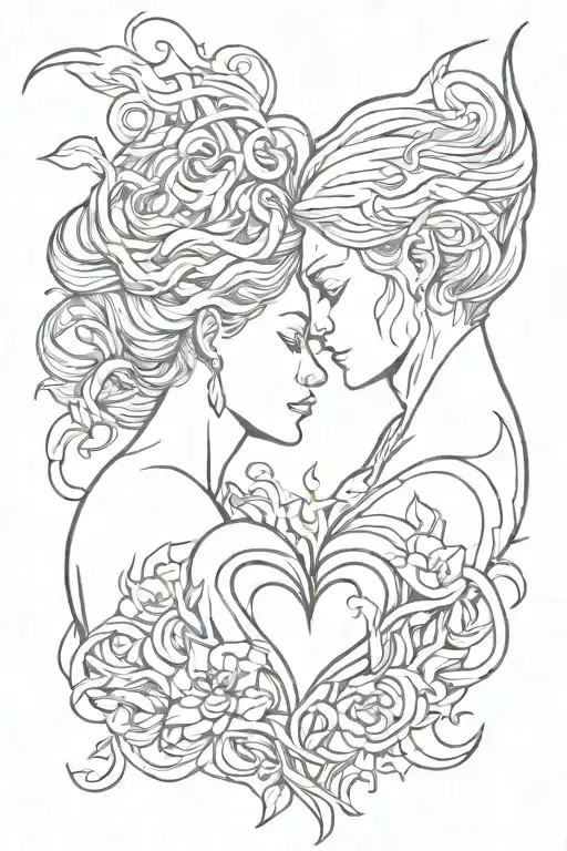 flame and heart mother and son tattoo design idea